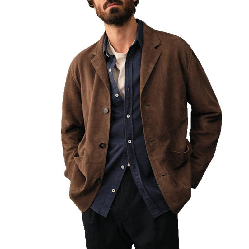 Men's Vintage Suede-Lined Lapel Jacket