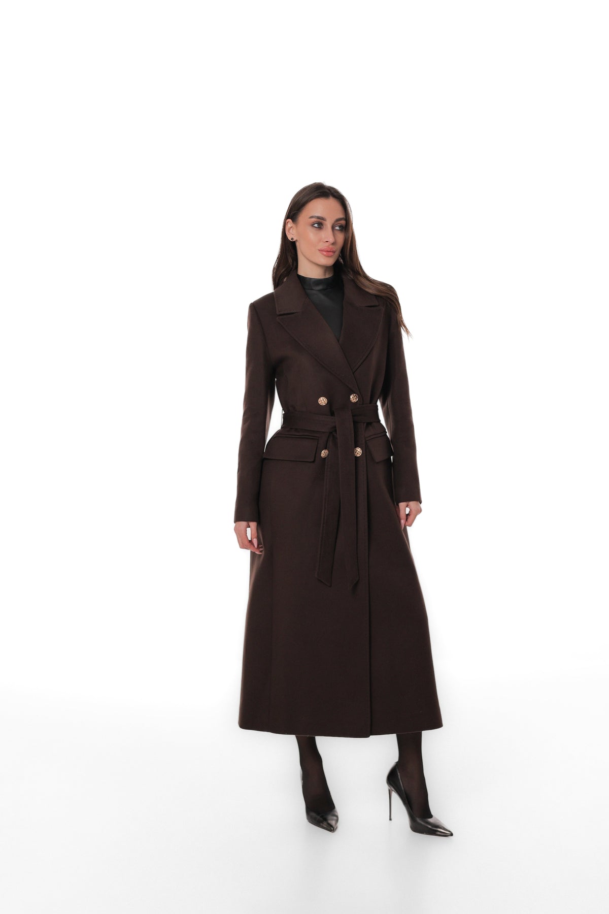 Ellis Tailored Cashmere Wool Coat in Chocolate