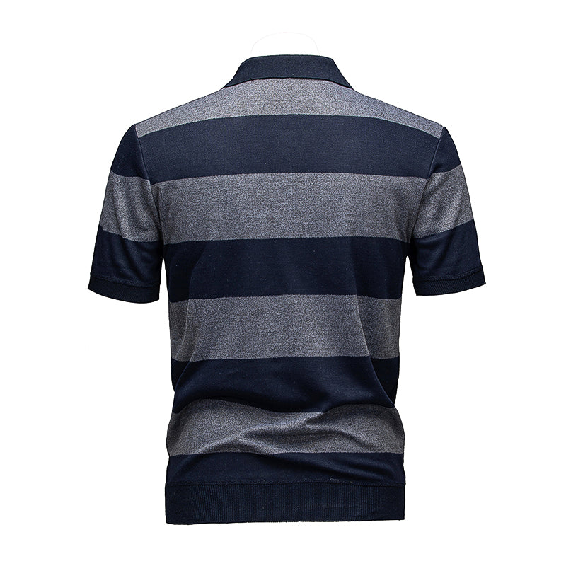 Men's Navy & Grey Striped Knit Polo