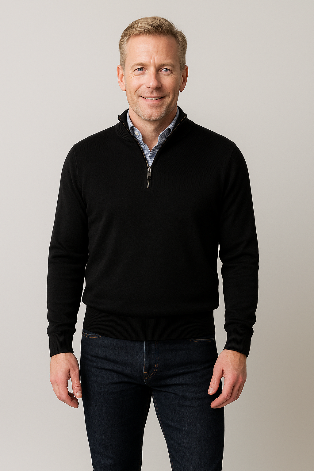 Merino Wool Quarter-Zip Sweater in Black