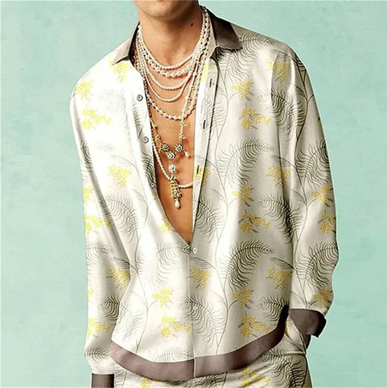 Men's Retro Printed Long-Sleeve Shirt