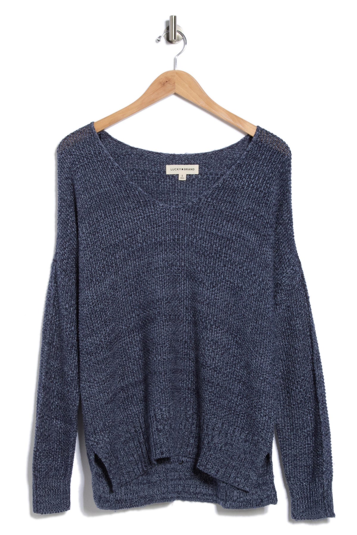 Lucky Brand Spring-Weight V-Neck Pullover — American Navy