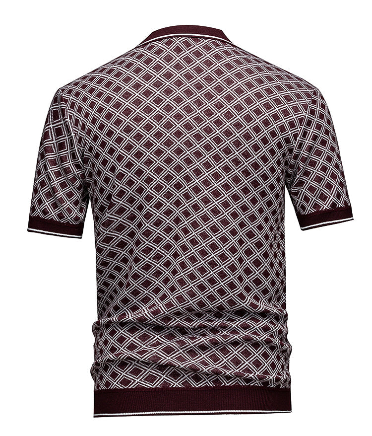 Men's Burgundy Geometric Knit Polo