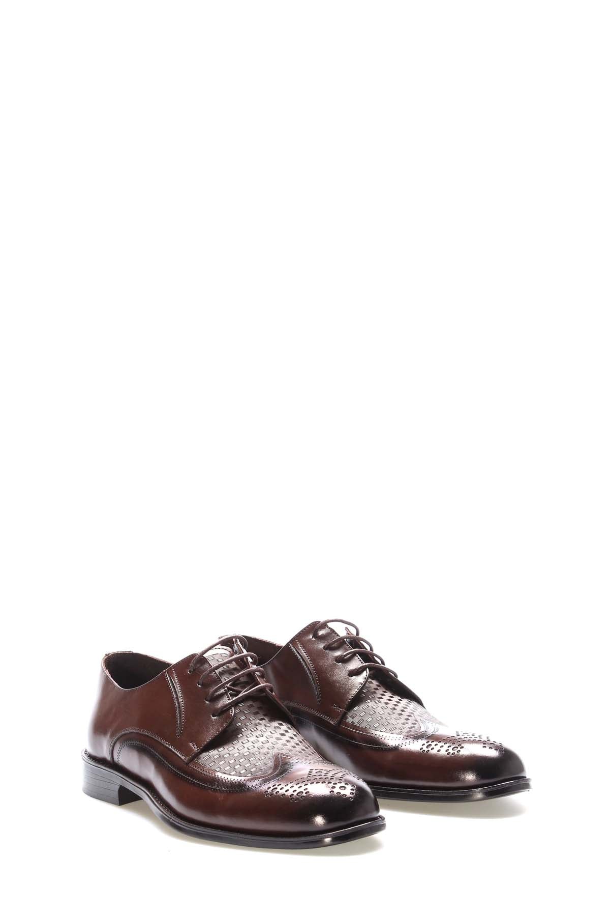 Brown Perforated Leather Derby Shoes