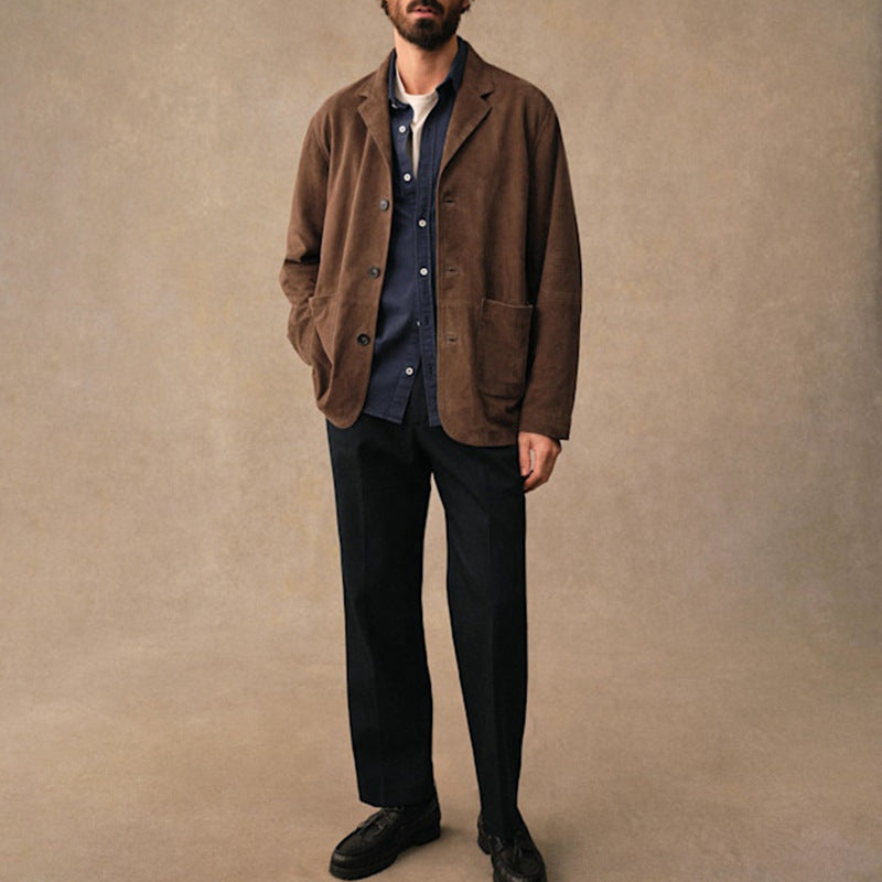 Men's Vintage Suede-Lined Lapel Jacket