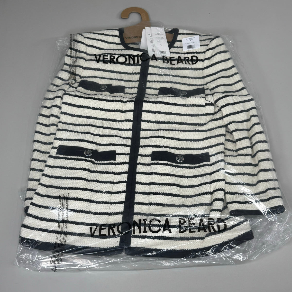 Veronica Beard Foster Dickey Jacket — Ivory/Black, Size 4