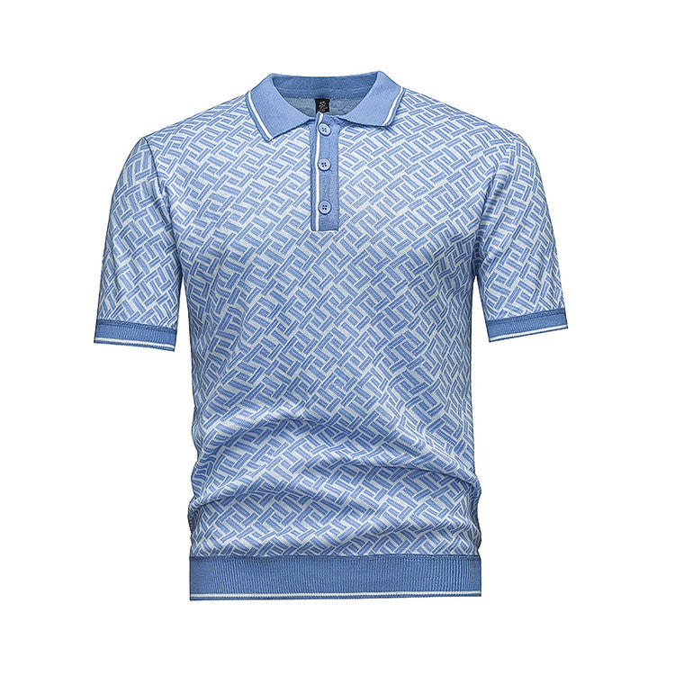 Men's Black & Grey Geometric Knit Polo