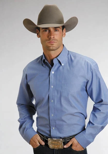 Stetson 3868 Solid Oxford (Blue) - Men's Western Shirt