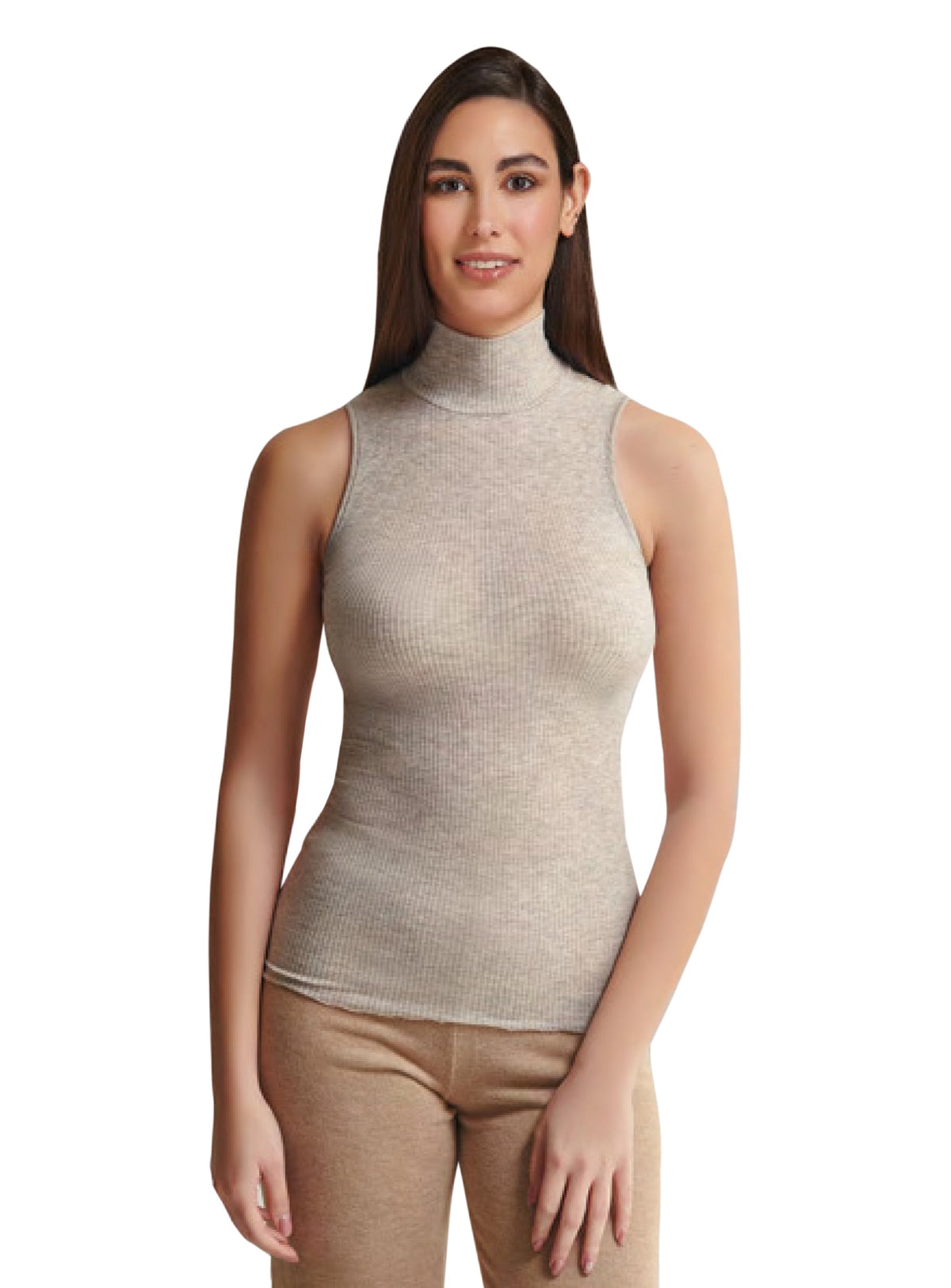 EGi Luxury Wool Silk Turtleneck Sleeveless Top. Proudly Made in Italy (1484)
