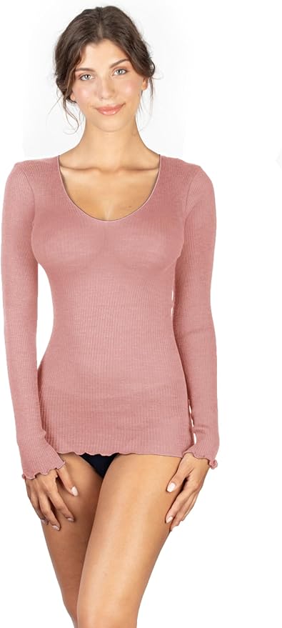 EGI Wool-Silk V-Neck Long-Sleeve Top (1493)