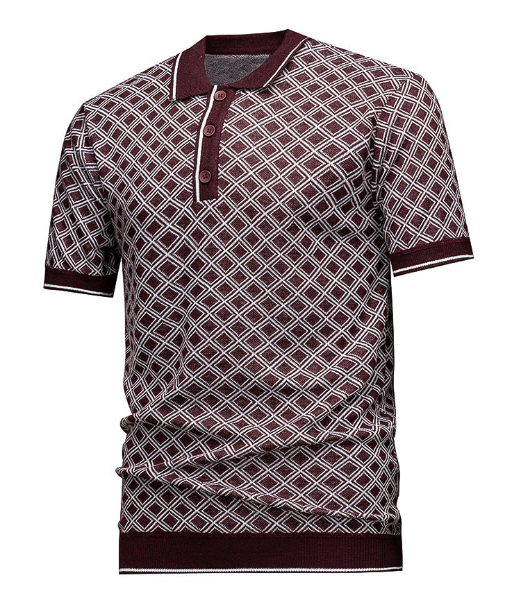 Men's Burgundy Geometric Knit Polo