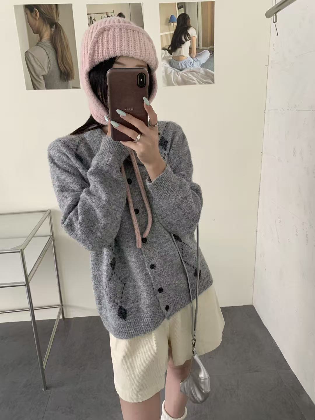 Women's Vintage Argyle Collared Cardigan