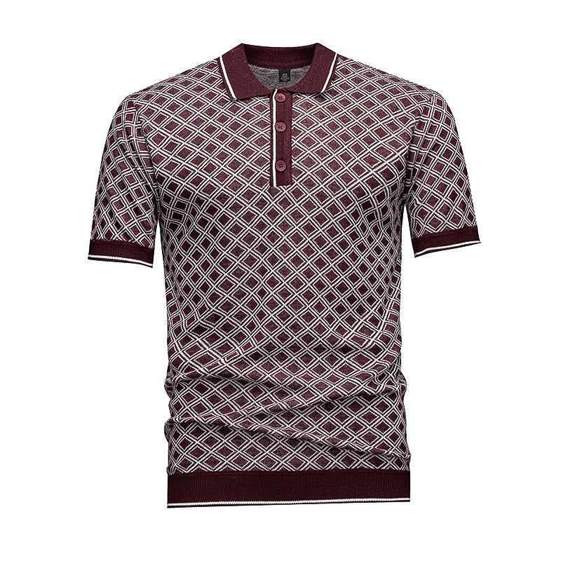 Men's Burgundy Geometric Knit Polo