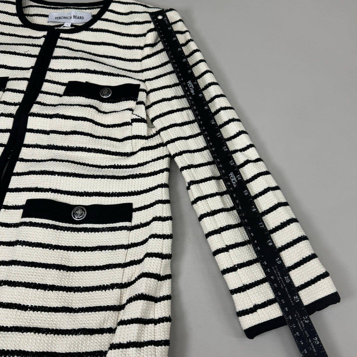 Veronica Beard Foster Dickey Jacket — Ivory/Black, Size 4