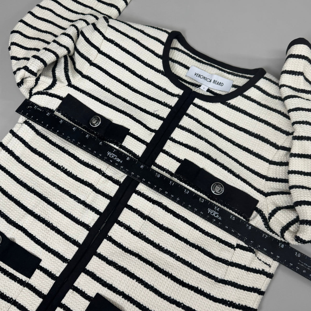 Veronica Beard Foster Dickey Jacket — Ivory/Black, Size 4