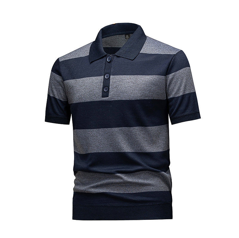 Men's Navy & Grey Striped Knit Polo