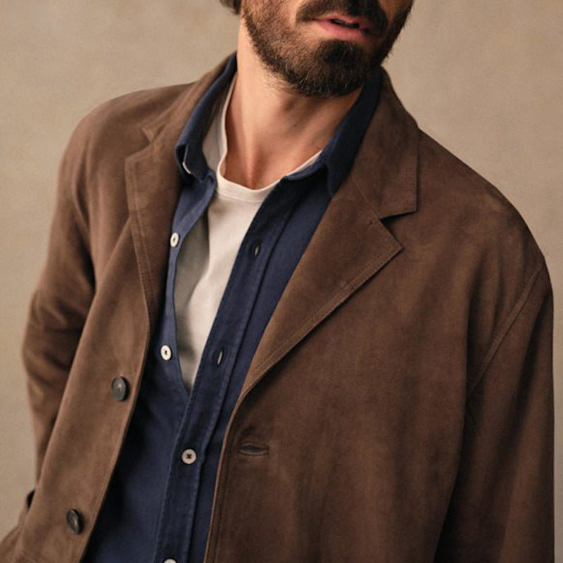 Men's Vintage Suede-Lined Lapel Jacket