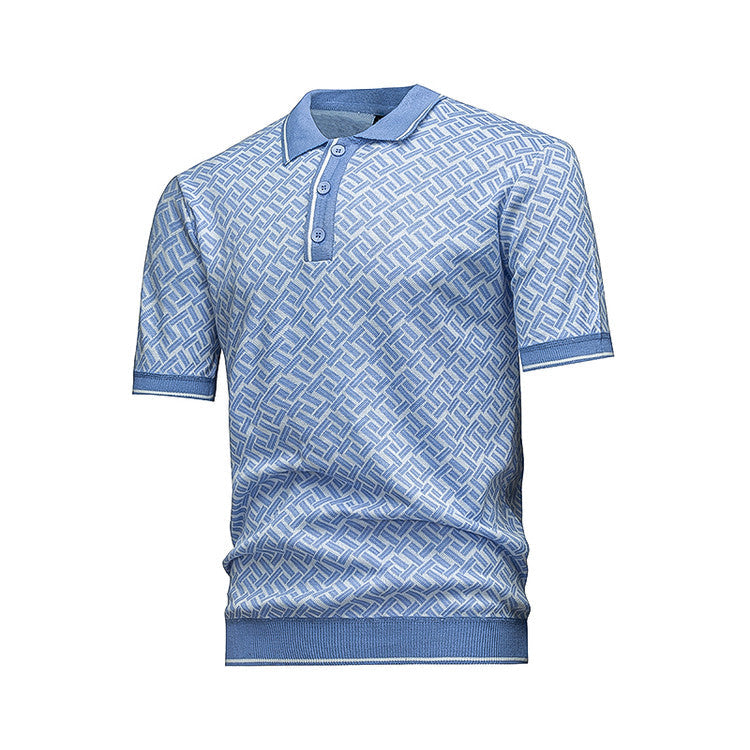 Men's Black & Grey Geometric Knit Polo