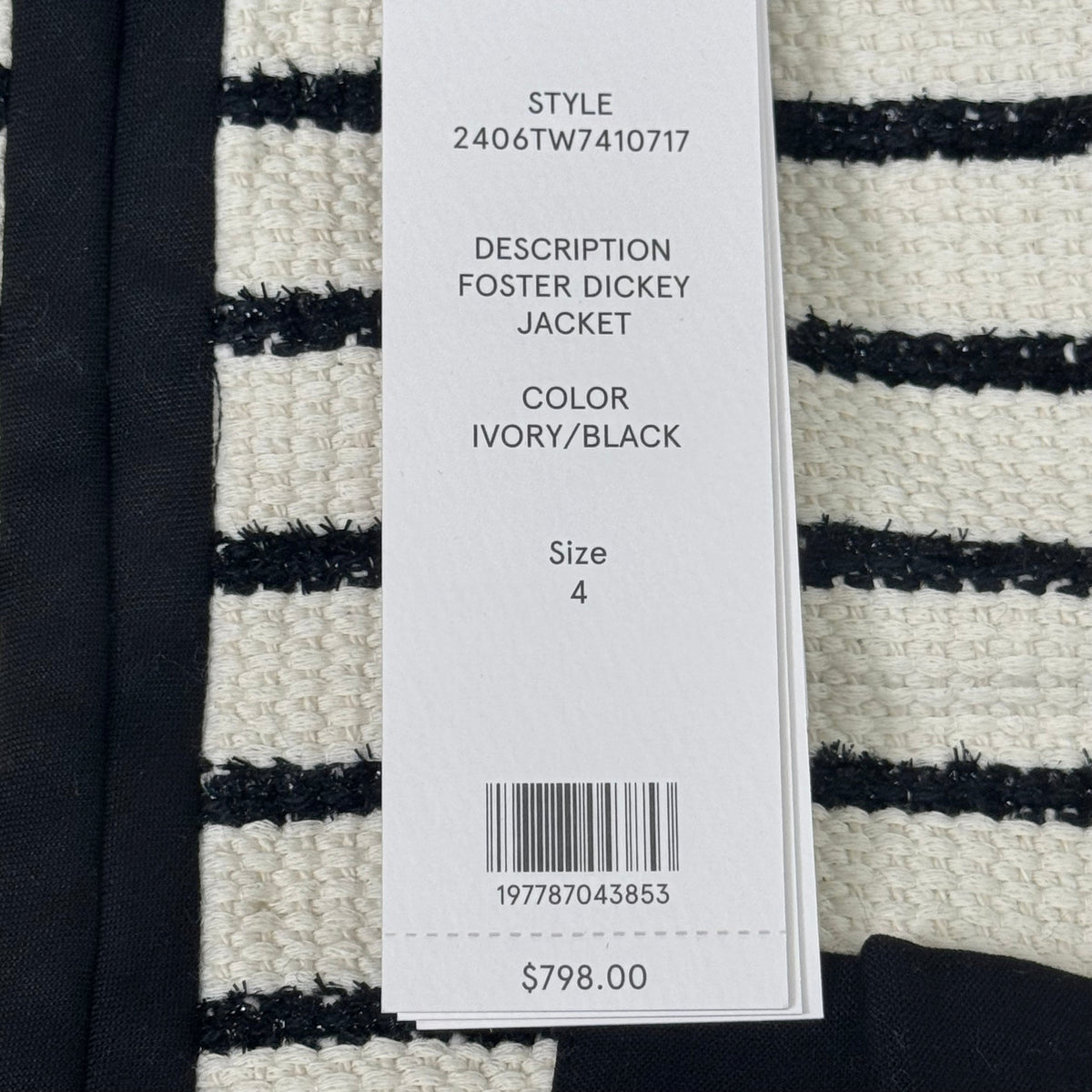 Veronica Beard Foster Dickey Jacket — Ivory/Black, Size 4