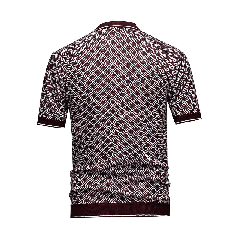 Men's Burgundy Geometric Knit Polo