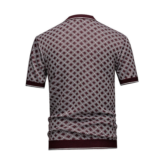 Men's Burgundy Geometric Knit Polo