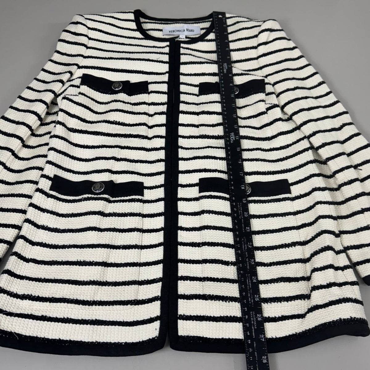 Veronica Beard Foster Dickey Jacket — Ivory/Black, Size 4