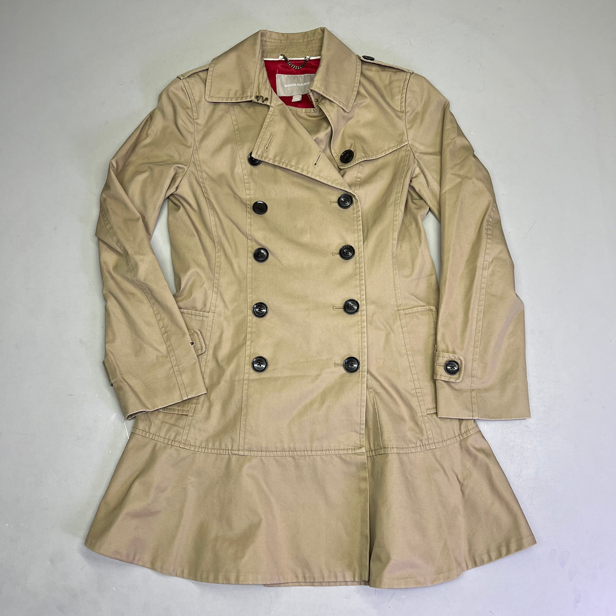 BANANA REPUBLIC Flared Trench Coat 100% Cotton Shell  Women's Sz XS Coconut Husk