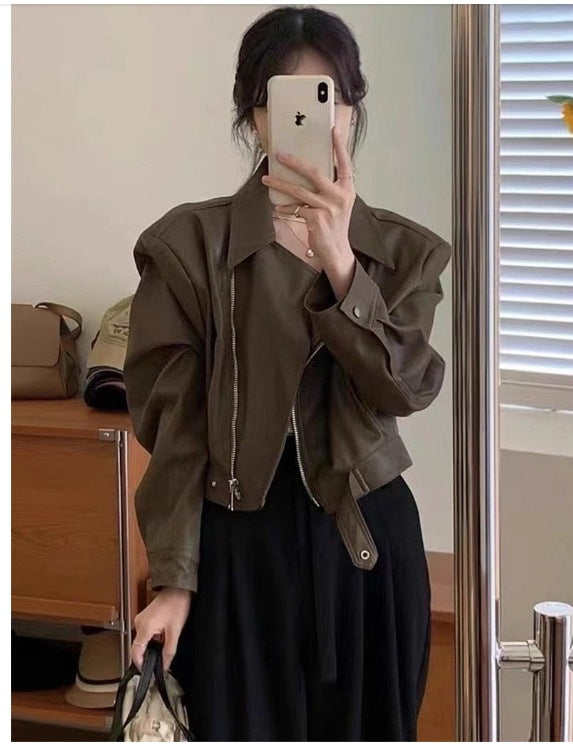 Women's Retro Long Leather Coat
