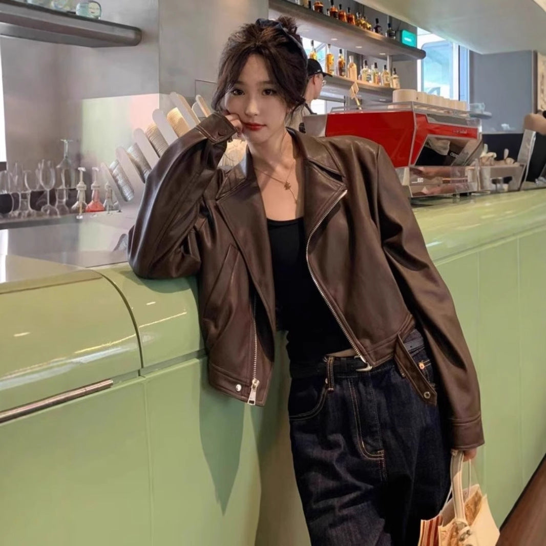 Women's Retro Long Leather Coat
