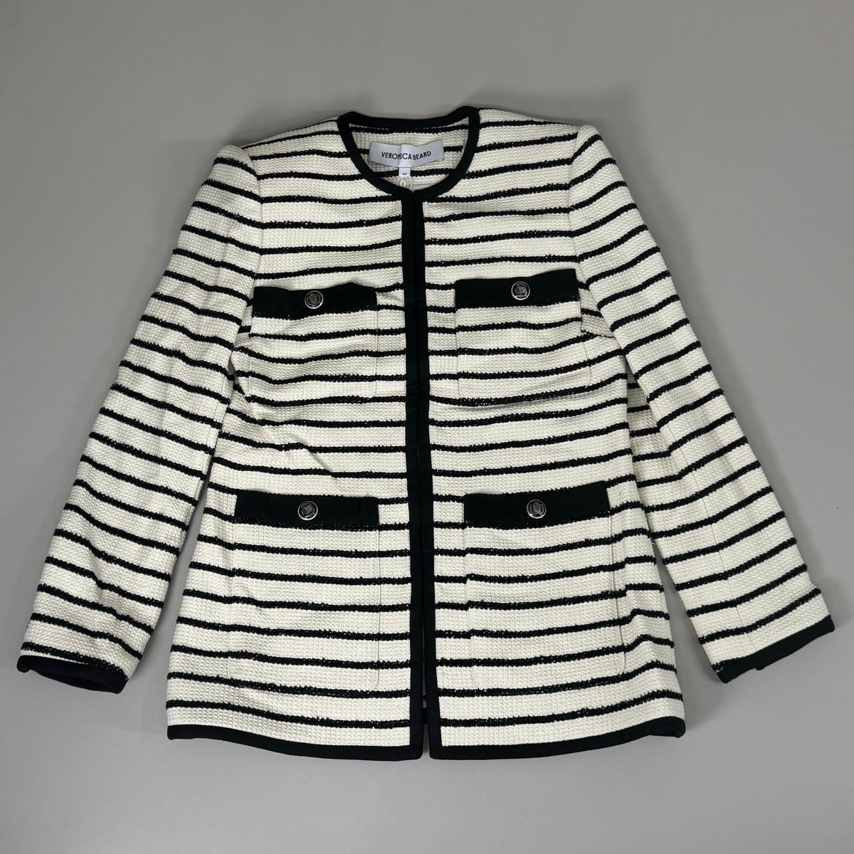 Veronica Beard Foster Dickey Jacket — Ivory/Black, Size 4