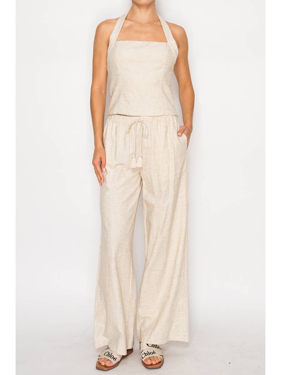 Linen Blend Wide Leg Pants