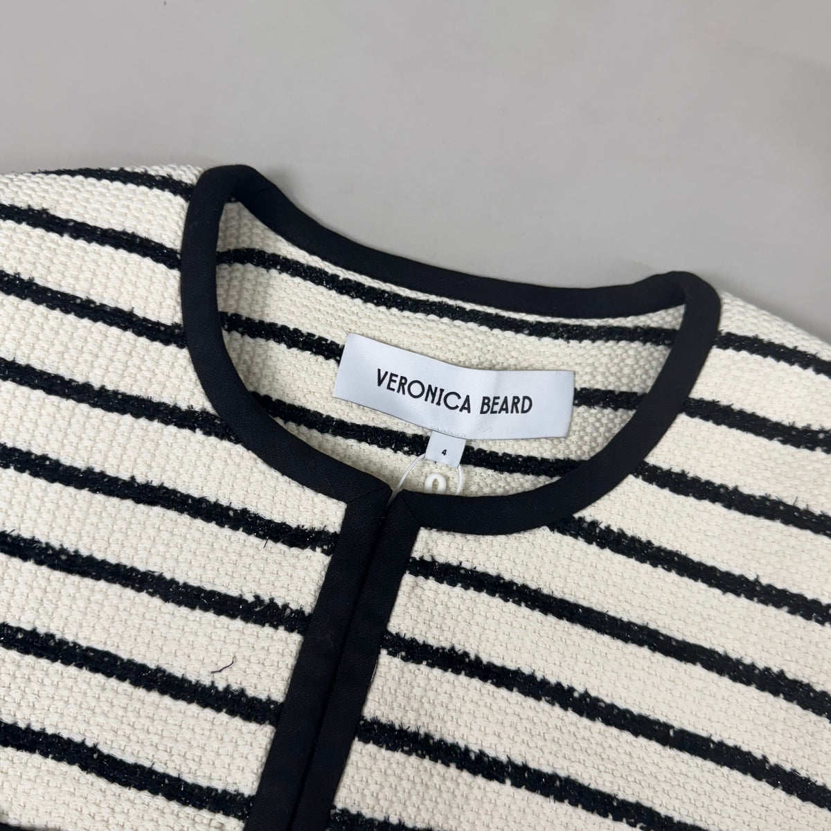 Veronica Beard Foster Dickey Jacket — Ivory/Black, Size 4