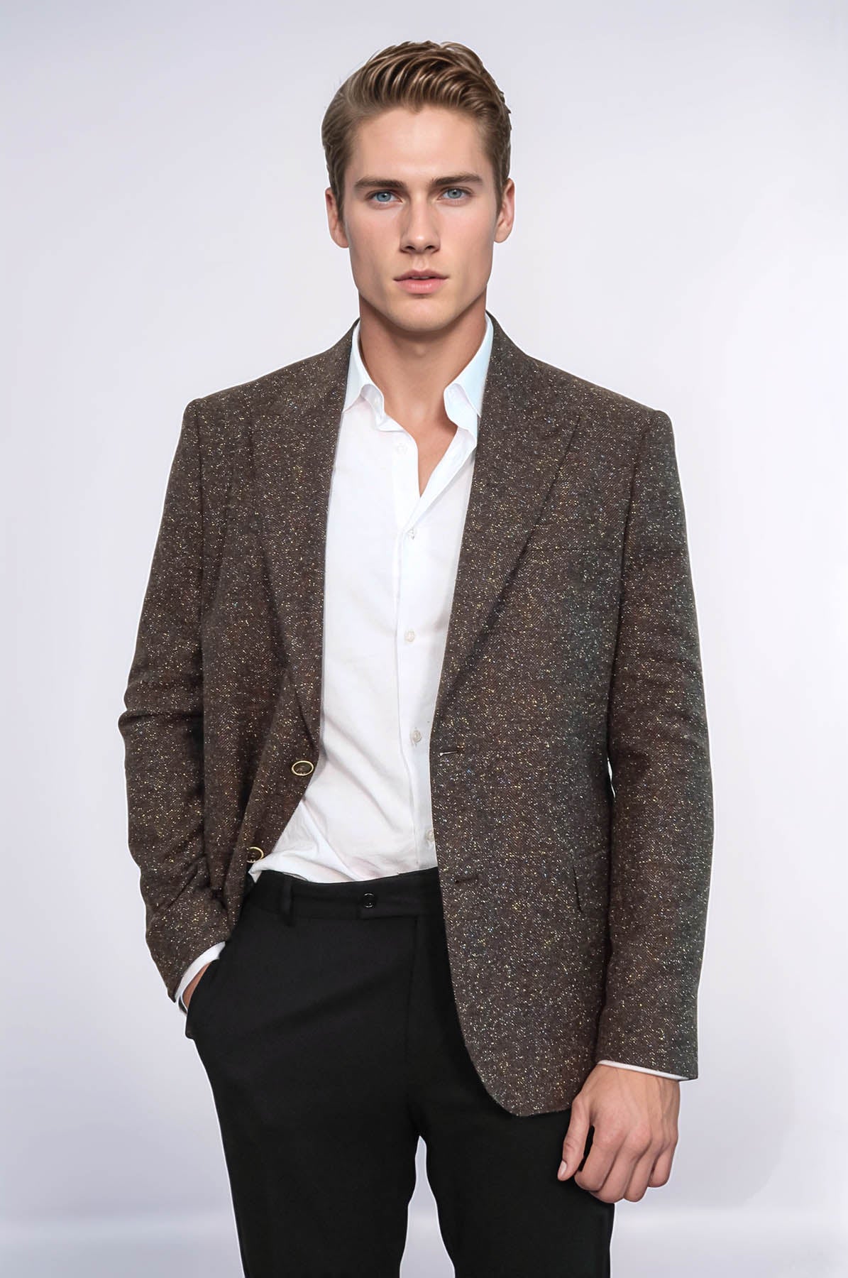 Men's Brown Houndstooth Wool Blazer