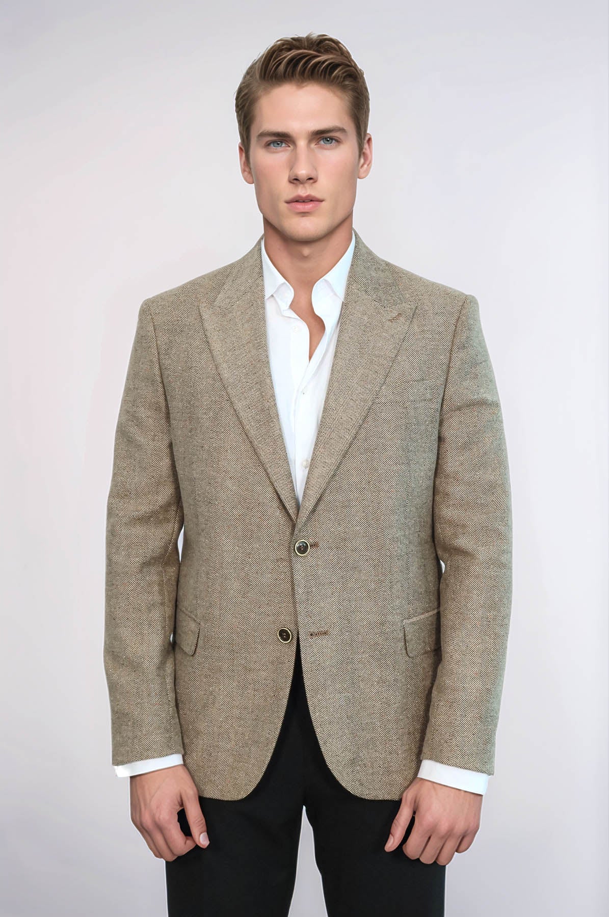 Men's Cream Houndstooth Wool Blazer