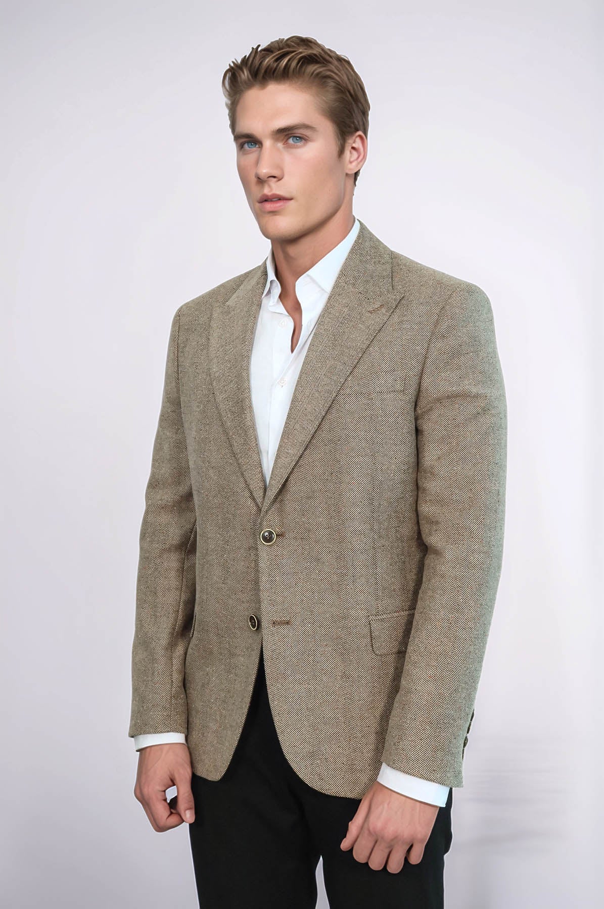Men's Cream Houndstooth Wool Blazer