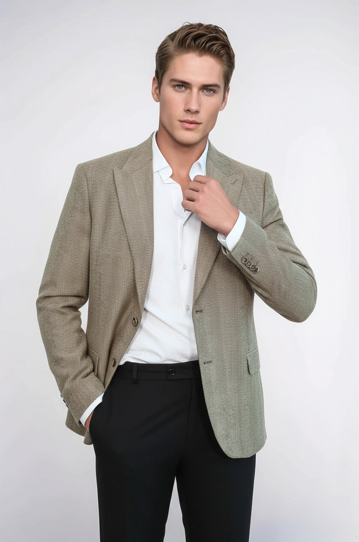 Men's Cream Houndstooth Wool Blazer