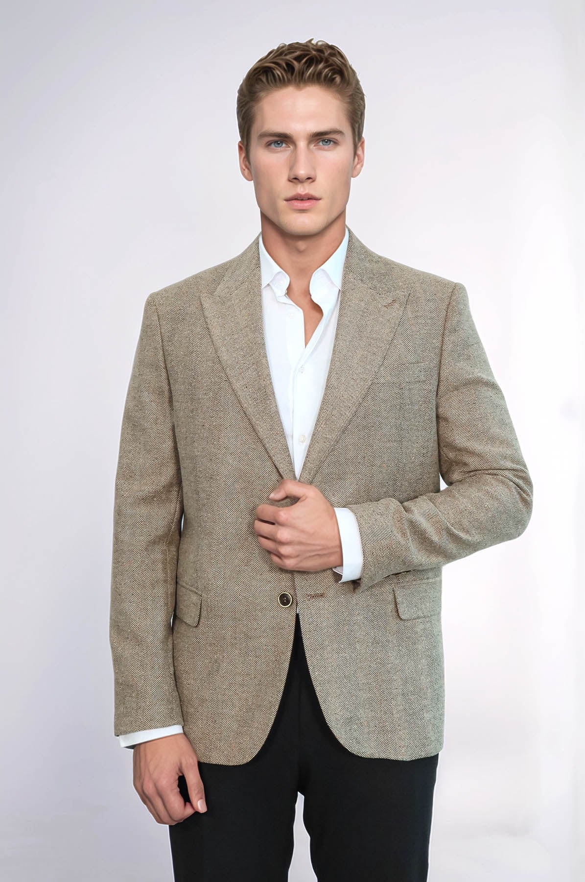 Men's Cream Houndstooth Wool Blazer