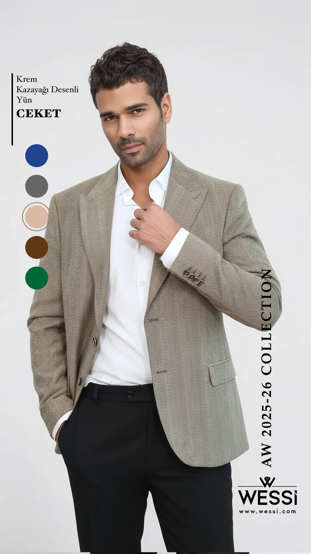 Men's Cream Houndstooth Wool Blazer