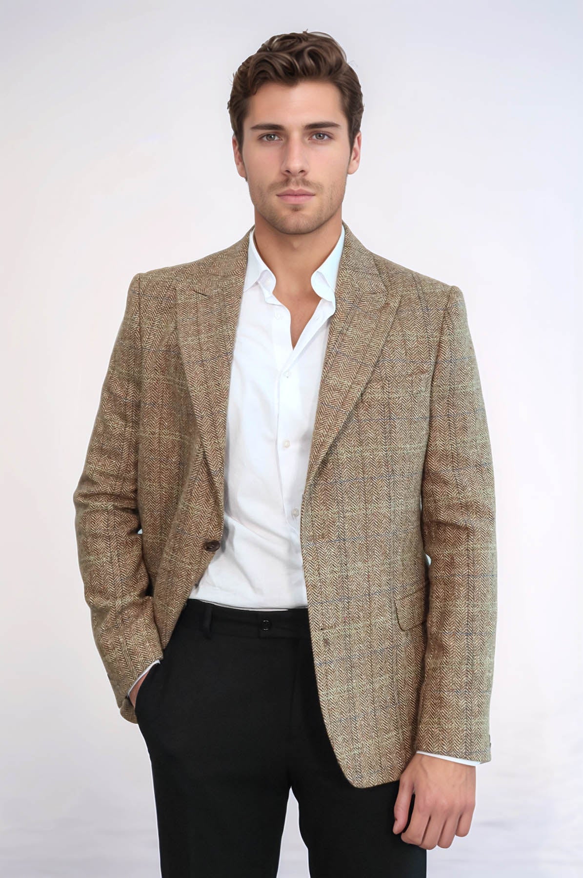 Wessi Men's Slim-Fit Herringbone Blazer — Tan