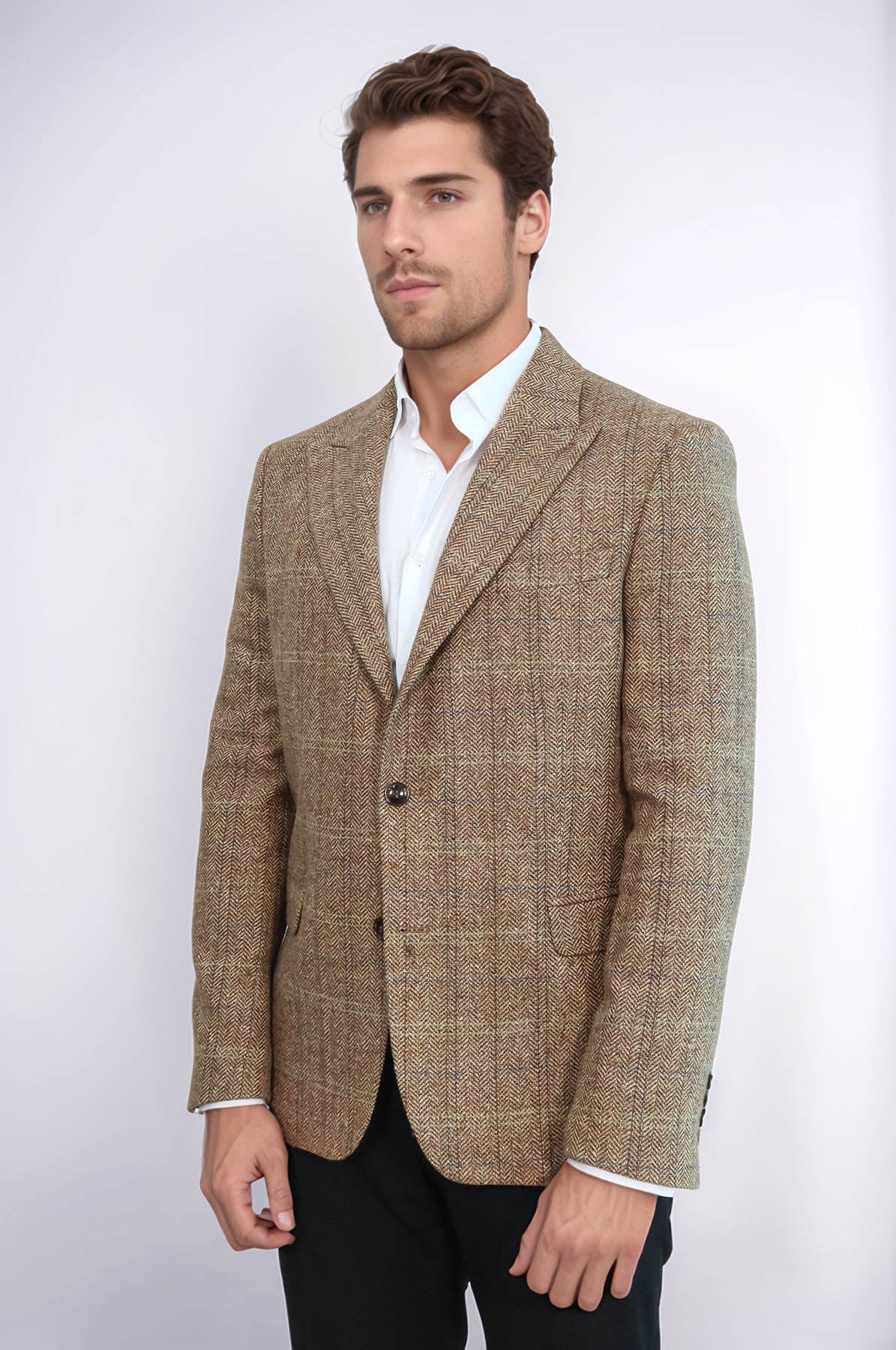 Wessi Men's Slim-Fit Herringbone Blazer — Tan