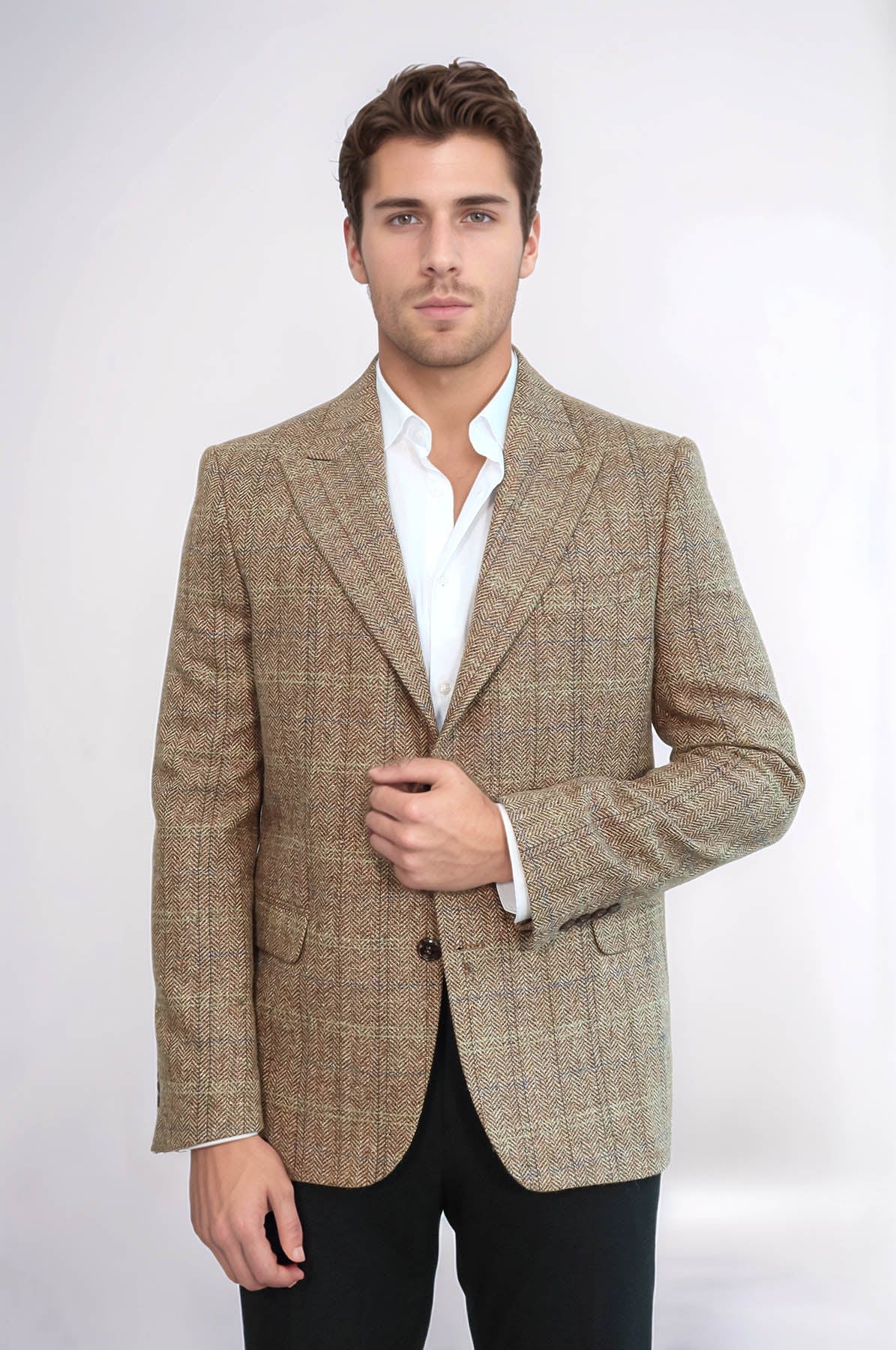 Wessi Men's Slim-Fit Herringbone Blazer — Tan