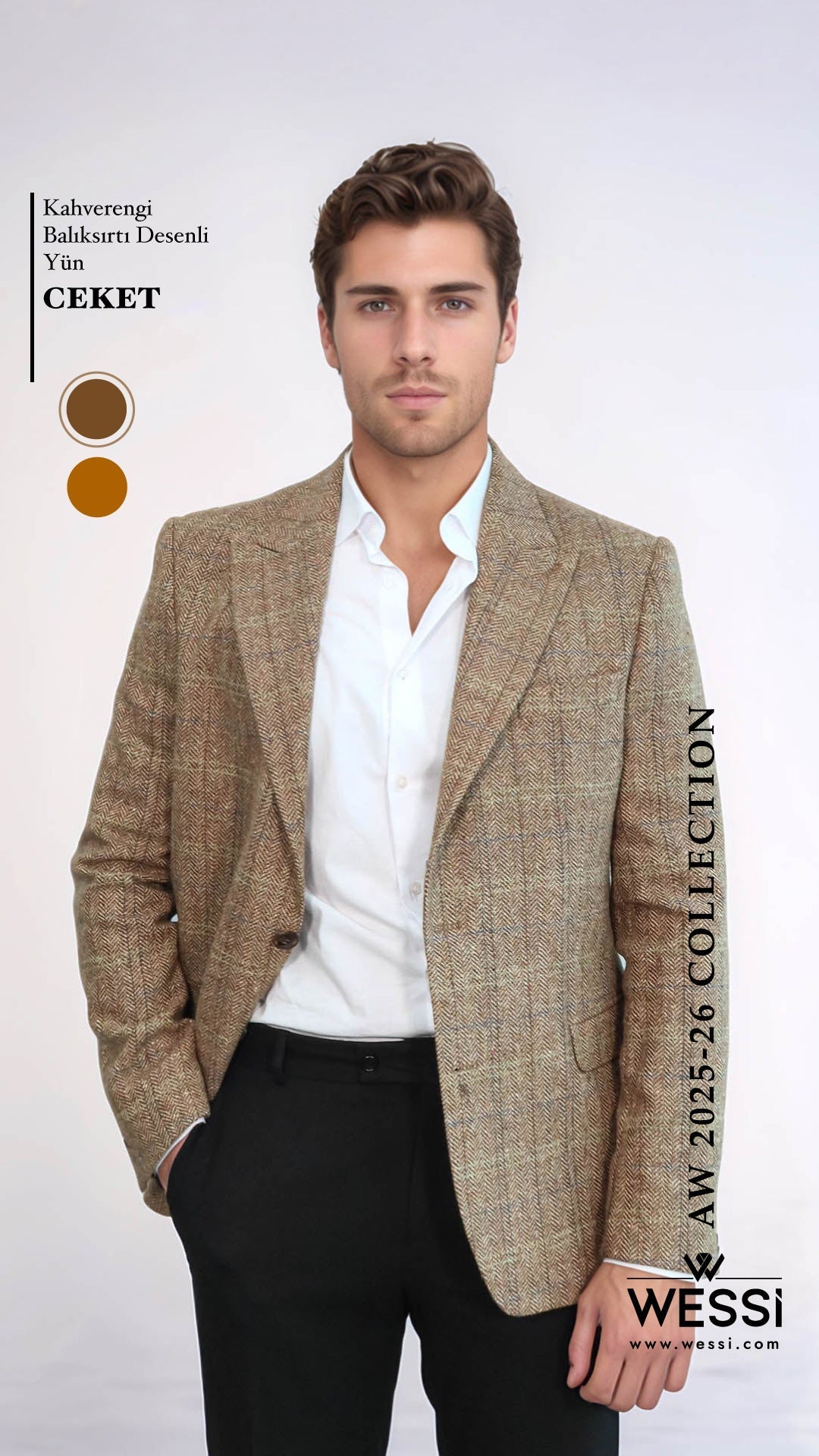 Wessi Men's Slim-Fit Herringbone Blazer — Tan