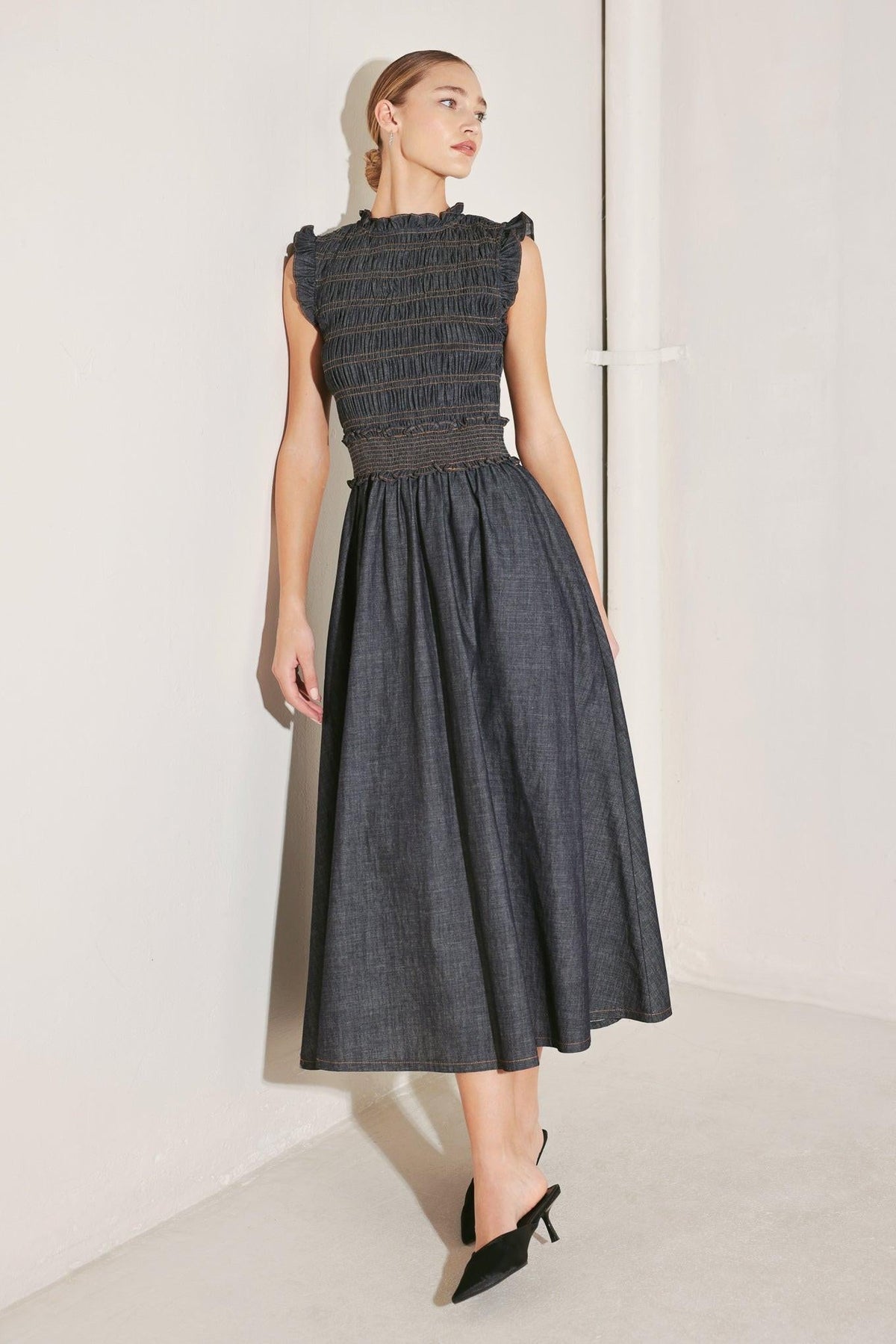 ROMANTIC REVERIE DENIM MIDI DRESS