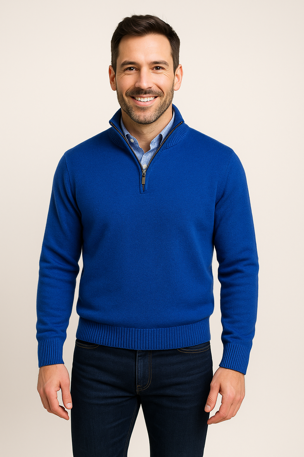 Cashmere blend Quarter-Zip Pullover Sweater - Royal