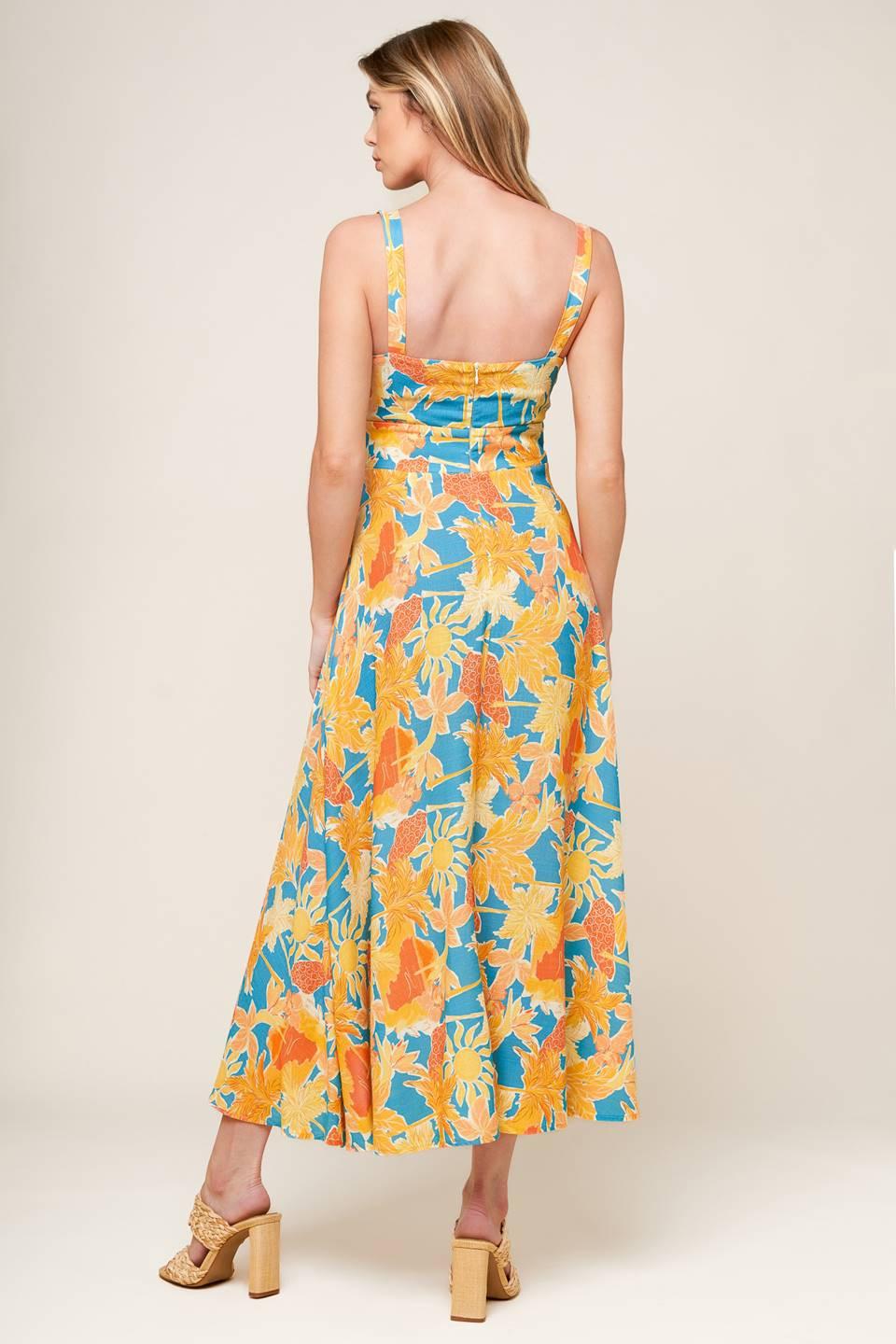 Twirl Me Blue Linen-Blend Midi Dress