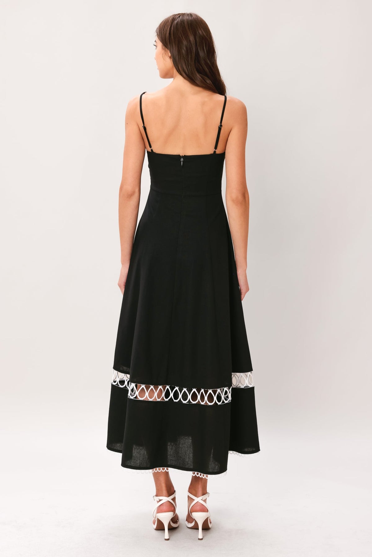Noir Whisper Black Lace-Trim Midi Dress