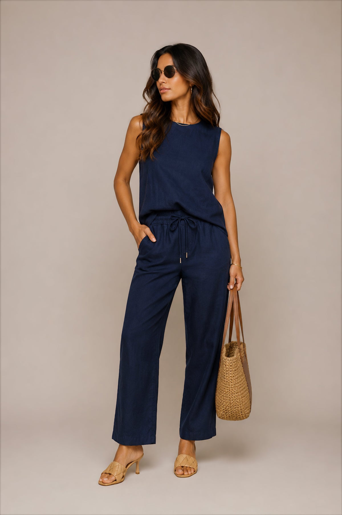 The Riviera Linen Pant – Navy │ Petite