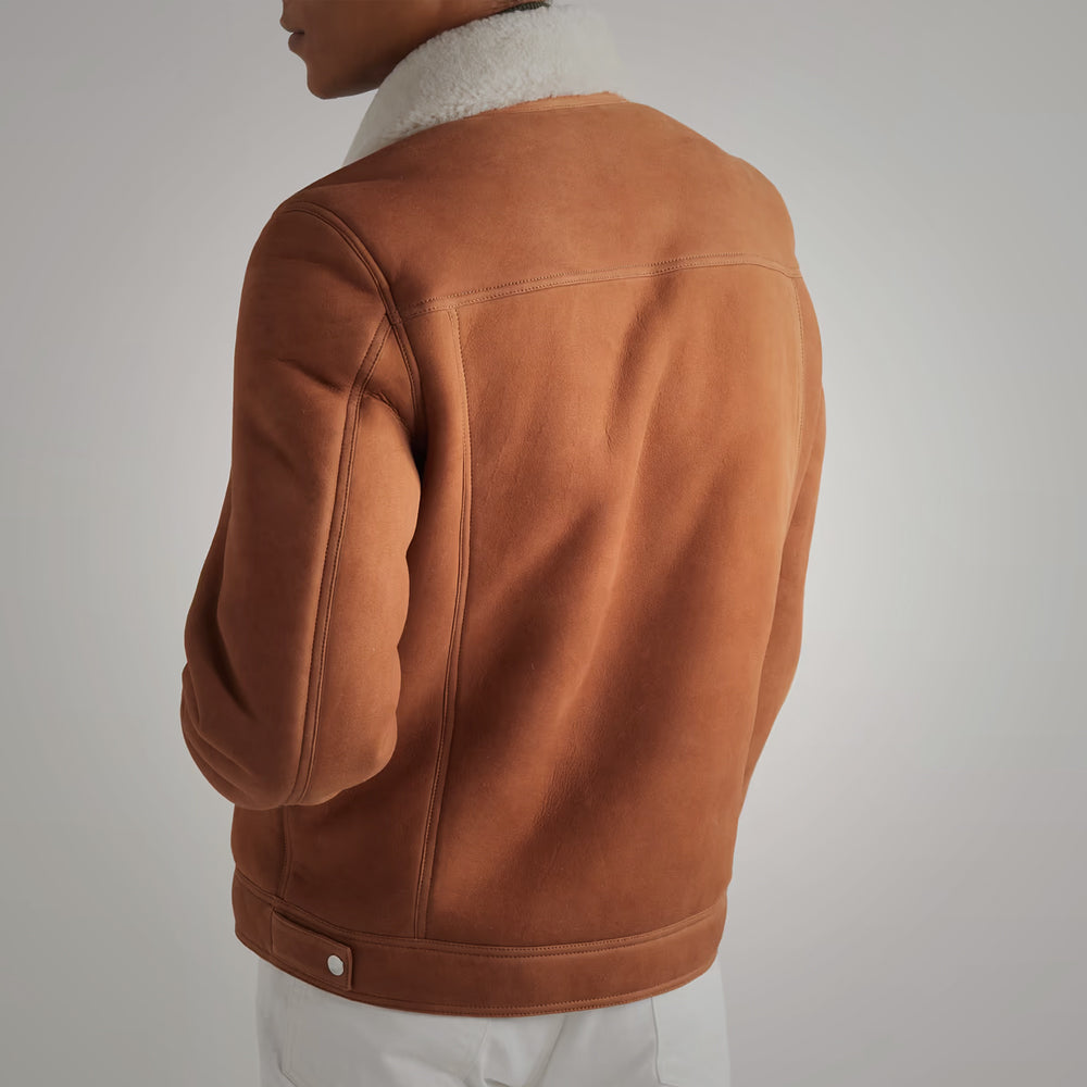 Men's Brown Suede Shearling Trucker Jacket