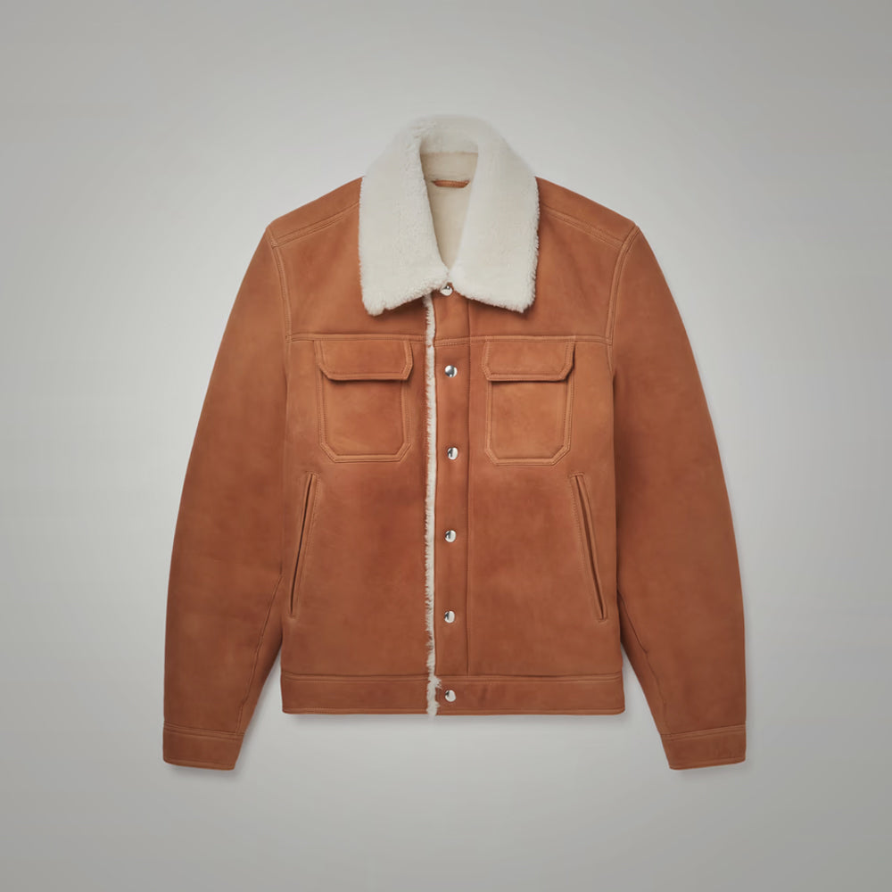 Men's Brown Suede Shearling Trucker Jacket