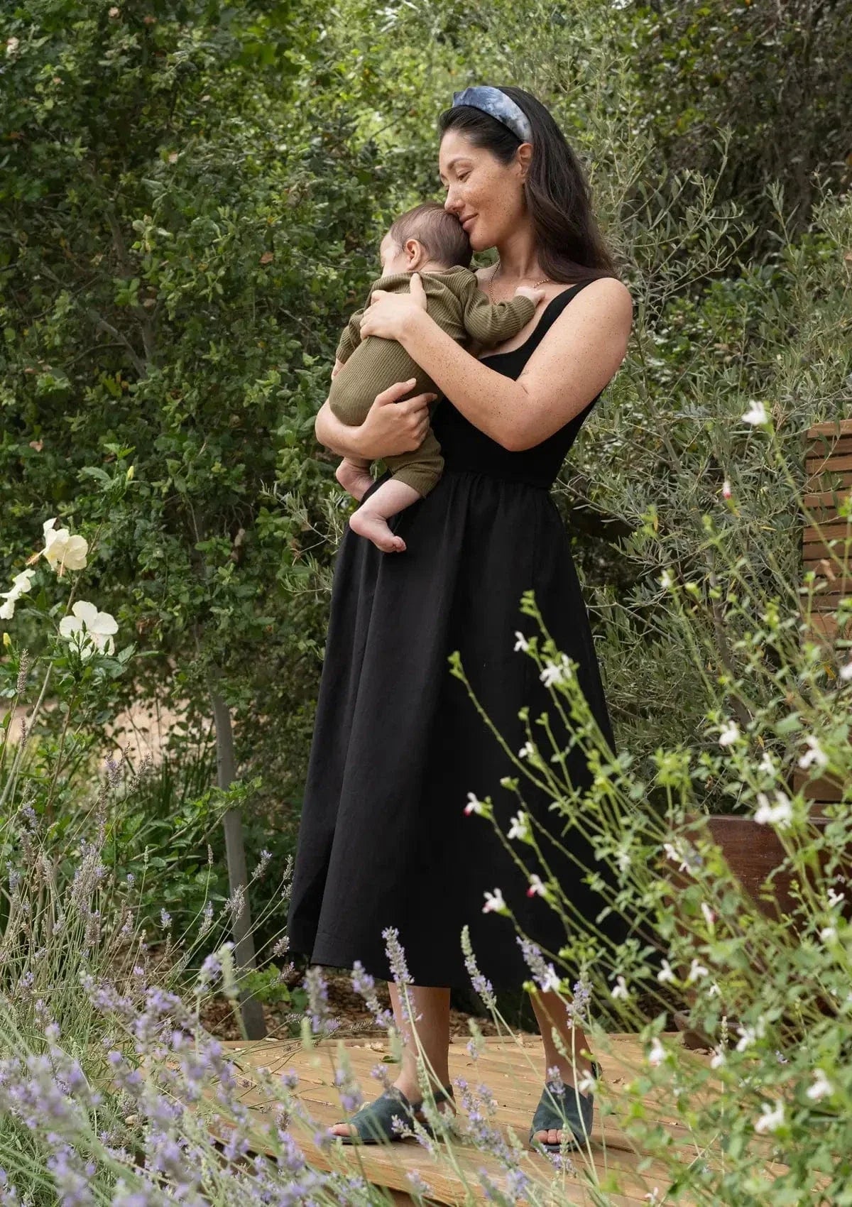 Illusion Nursing Midi Dress — Black